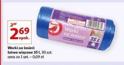 Worki na śmieci łatwo wiązane 35 l Auchan promocja