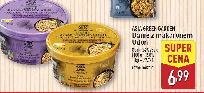 Danie z makaronem udon z sezamek i sosem teriyaki Asia green garden promocja w Aldi