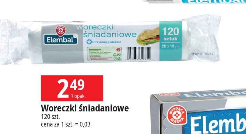 Woreczki śniadaniowe Wiodąca marka elembal promocja w Leclerc