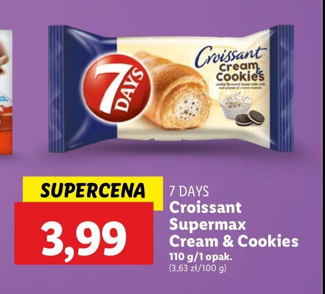 Croissant z kremem o smaku waniliowym z mlekiem i kawałkami ciastek 7 days cream & cookies promocja