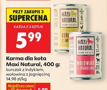 Karma dla kota Maxi Natural, 400 g: kurczak z indykiem wołowina z jagnięciną promocja w Biedronka