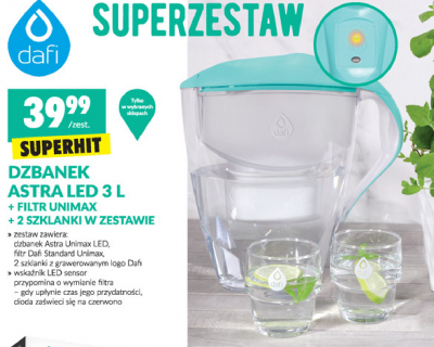 Zestaw dzbanek filtruj膮cy astra unimax 3 l niebieski + wk艂ad standard unimax 1 szt + 2 szklanki Dafi promocja