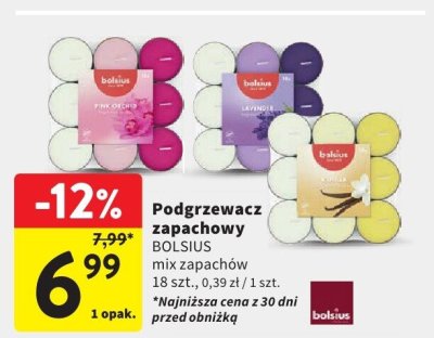 Podgrzewacz zapachowy BOLSIUS mix zapachów 18 szt., 0,39 zł / 1 szt. promocja w Intermarche