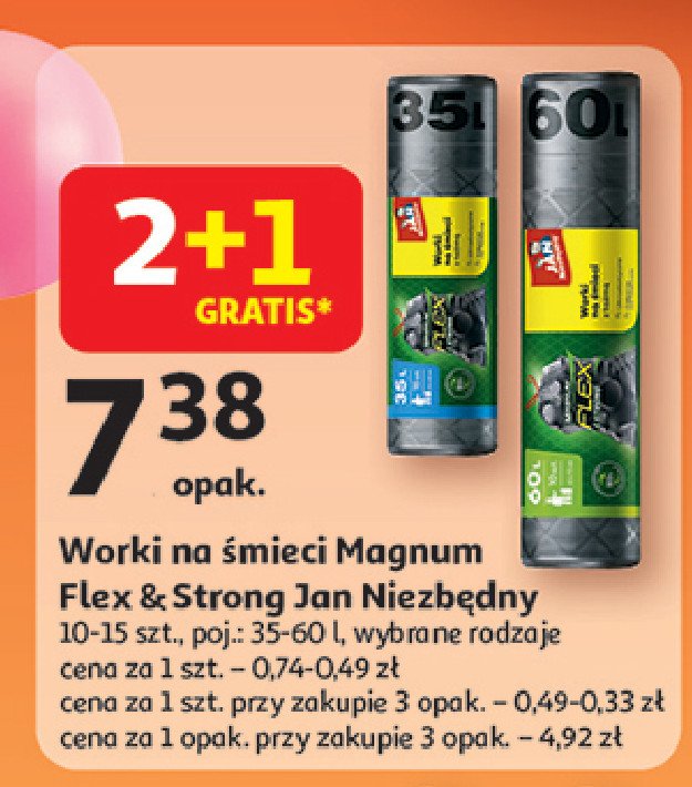 Worki na śmieci z taśmą 35 l Jan niezbędny magnum promocja w Auchan