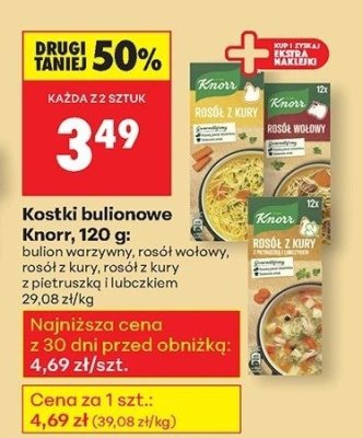 Kostki bulionowe Knorr bulion warzywny, rosół wołowy, bulion wołowy, rosół z kury z pietruszką i lubczykiem promocja w Biedronka