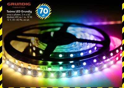 Taśma LED Grundig z pilotem 3 m z 60 diodami LED na 1 m, 12 W, 12 V, 50-60 Hz promocja w Tedi