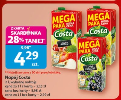 Napój Costa 2 l, wybrane rodzaje promocja w Auchan