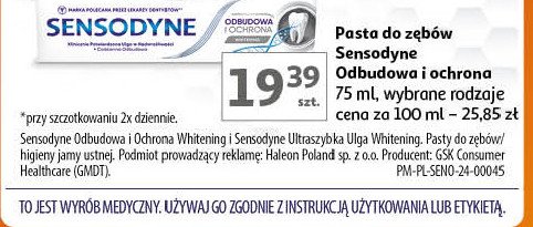 Pasta do zębów whitening Sensodyne odbudowa i ochrona promocja