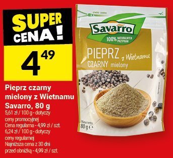 Pieprz czarny mielony z Wietnamu Savarro, 80 g promocja w Twój Market