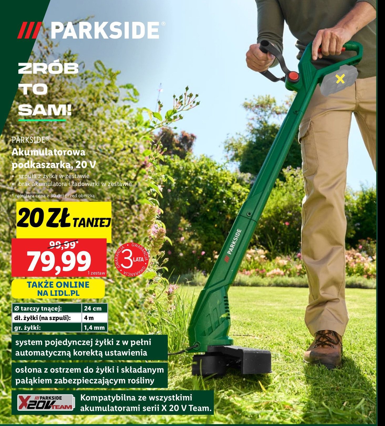 Podkaszarka akumulatorowa 20 v Parkside promocja w Lidl