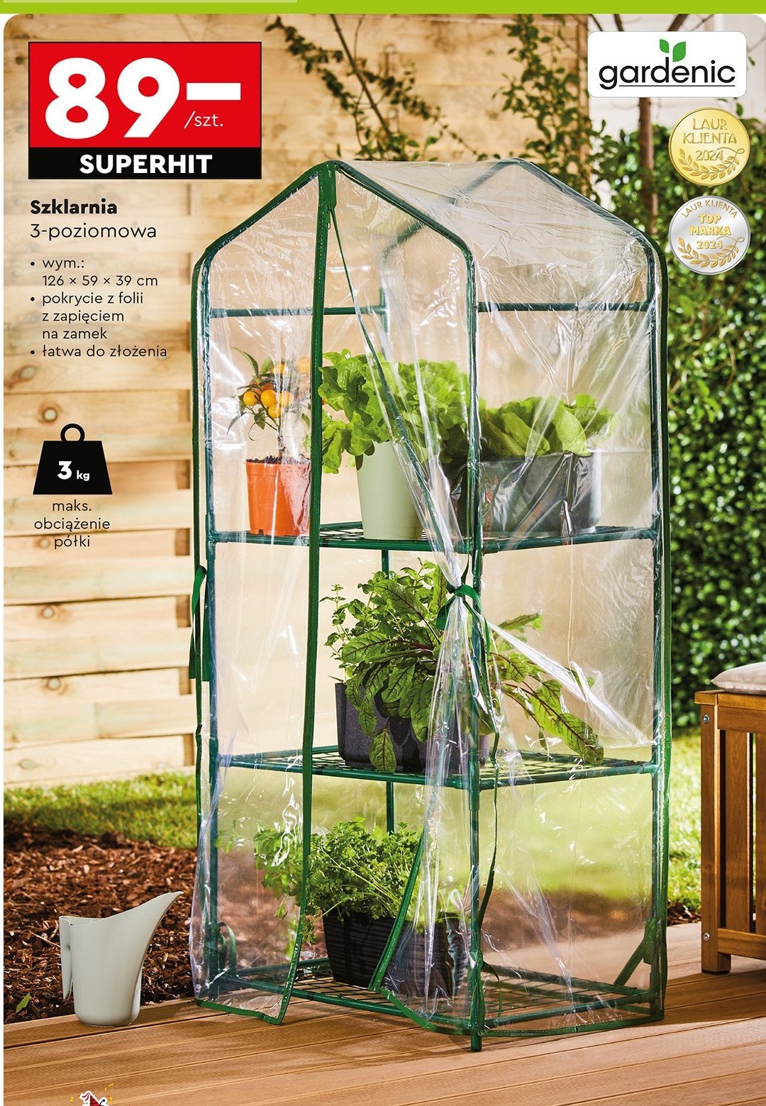 Szklarnia 3-poziomowa 126 x 59 x 39 cm Gardenic promocja w Biedronka