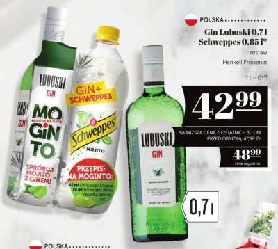 Gin Lubuski 0.7l + Schweppes 0.85l zestaw Henkell Freixenet promocja w POLOmarket