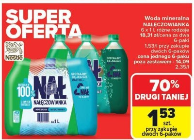Woda mineralna Nałęczowianka różne rodzaje 18.31 zł/cena za dwa 6-paki promocja w Carrefour