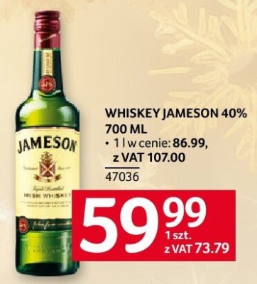 Whiskey Jameson 40% 700 ml promocja w Selgros