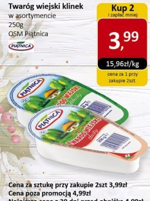 Twaróg wiejski klinek w asortymencie 250g OSM Piątnica promocja w Market Point