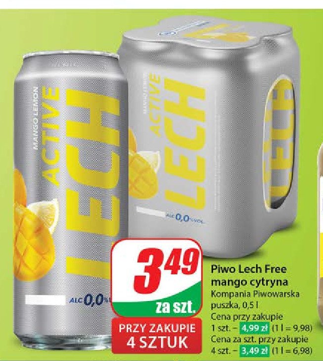 Piwo Lech free active hydrate mango i cytryna promocja