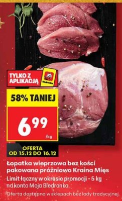 Łopatka wieprzowa bez kości pakowana próżniowo Kraina Mięs promocja w Biedronka