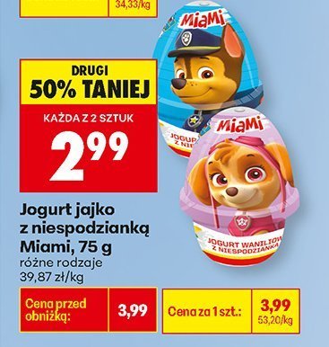 Jogurt jajko z niespodzianką Miamii, 75 g promocja w Biedronka