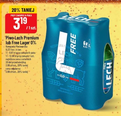 Piwo Lech Free Lager 0% 0,33 l promocja w POLOmarket