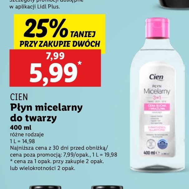 Płyn micelarny łagodzący Cien promocja w Lidl