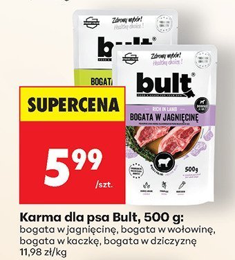 Karma dla psa Bult, 500 g: z dziczyzną z jagnięciną, wołowine, bogata w łososia, bogata w dziczyzne promocja w Biedronka