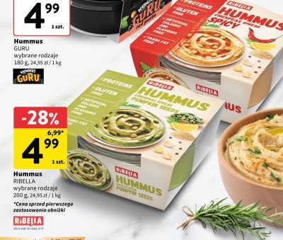 Hummus wybrane rodzaje GURU promocja w Intermarche