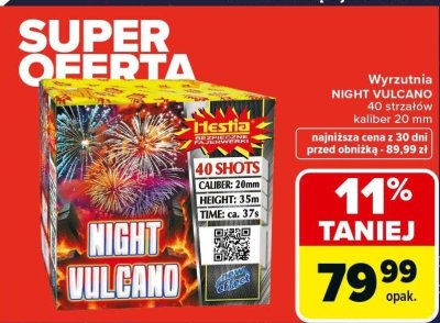 Wyrzutnia fajerwerek NIGHT VULCANO Hestia 40 strzałów kaliber 20 mm promocja w Carrefour Market