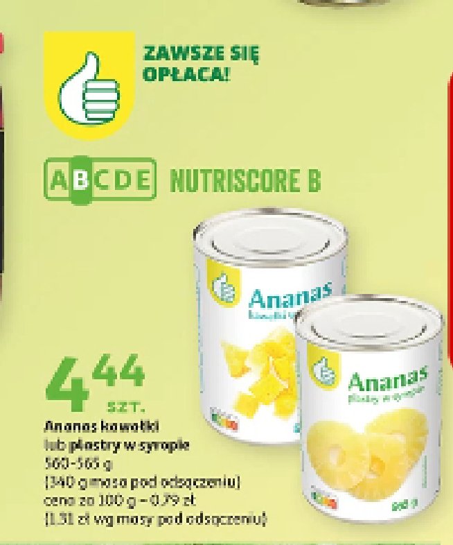 Ananas plastry w syropie Podniesiony kciuk promocja w Auchan