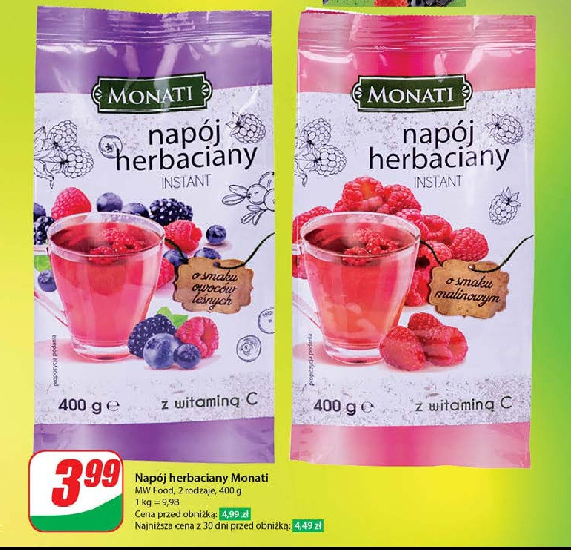 Napój herbaciany instant owoce leśne Monati promocja w Dino