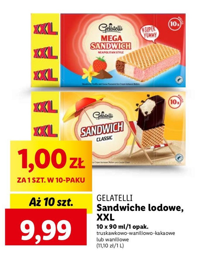 Kanapki lodowe truskawka-wanilia-czekolada Gelatelli promocja