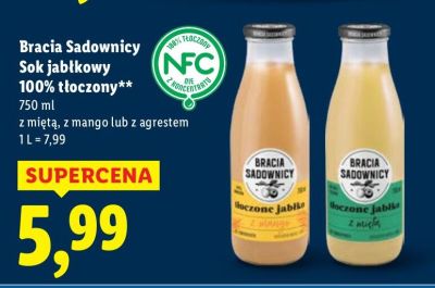 Sok jabłkowy 100% tłoczony z agrestem promocja w Lidl