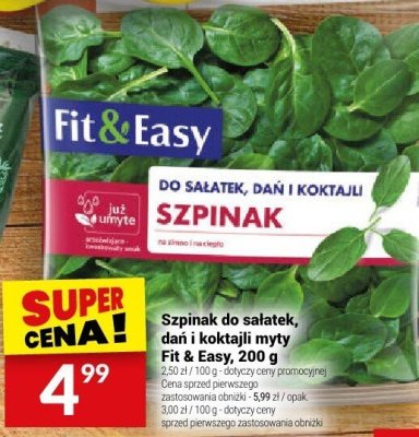 Szpinak do sałatek, dań i koktajli myty Fit & Easy promocja w Twój Market