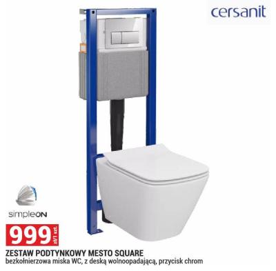ZESTAW PODTYNKOWY MESTO SQUARE bezkolnierzowa miska WC, z deską wolnoopadającą, przycisk chrom promocja w Merkury Market
