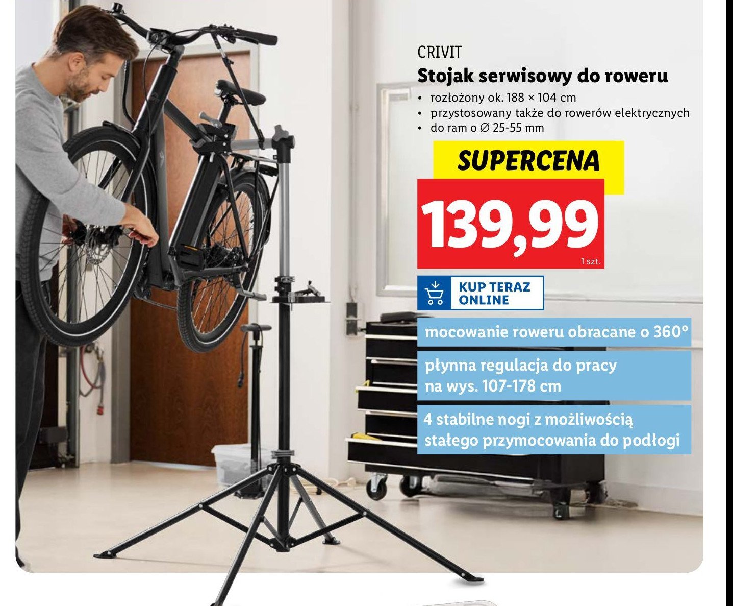 Stojak monta偶owy do roweru Crivit promocja