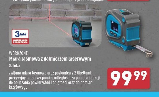 Miara taśmowa z dalmierzem laserowym WORKZONE promocja