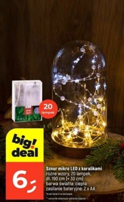 Lampki LED Sznur mikro LED z koralikami różne wzory, 20 lampek, dł. 190 cm (+ 30 cm), barwa światła: ciepła, zasilanie bateryjne: 2 x AA promocja w Dealz