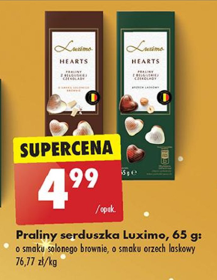 Praliny serduszka o smaku solonego brownie Luximo promocja