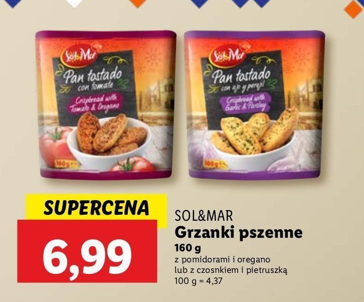 Grzanki pszenne z pomidorami i oregano Sol&mar promocja