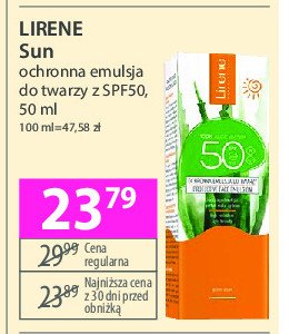 Emulsja ochronna do twarzy z aloesem spf50 Lirene dermoprogram promocja