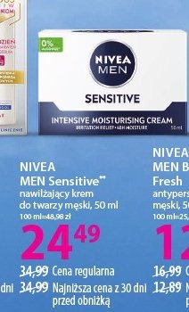 Krem do twarzy łagodzący nawilżający Nivea men sensitive promocja w Hebe