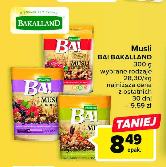 Musli chrupiące 5 zbóż & żurawina Bakalland ba! promocja