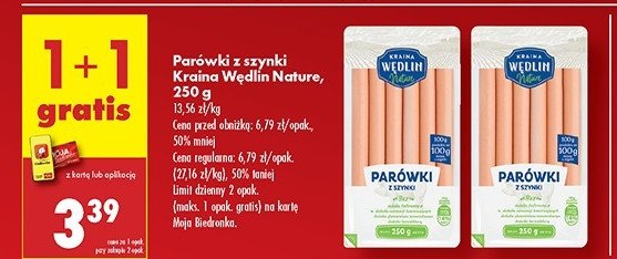 Parówki z szynki Kraina wędlin nature promocja w Biedronka