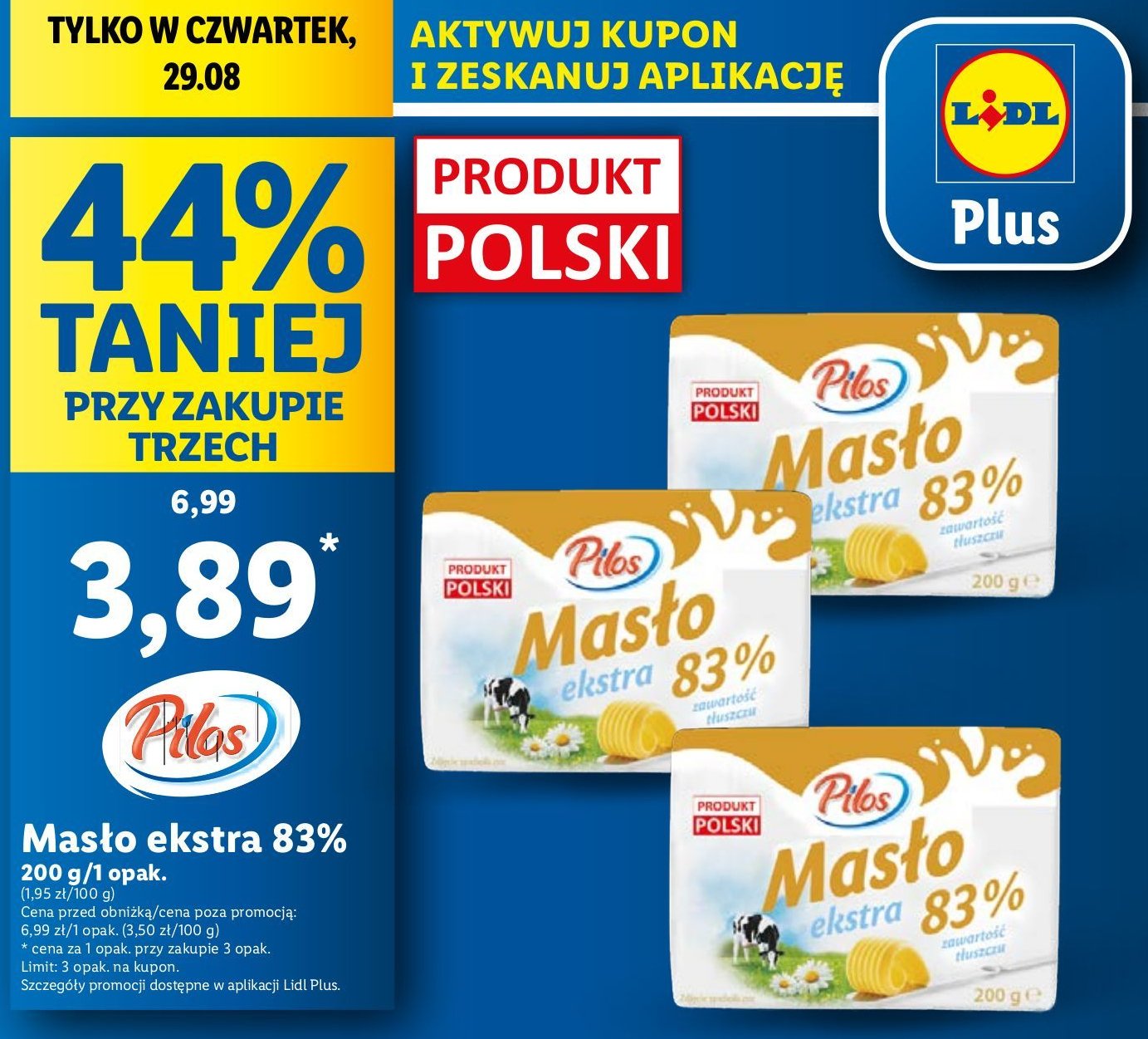 Masło ekstra 83 % Pilos promocja