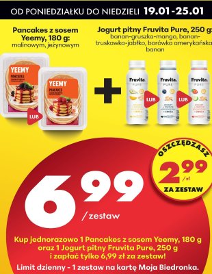 Zestaw: Pancakes z sosem Yeemy + jogurt pitny Fruvita Pure promocja w Biedronka