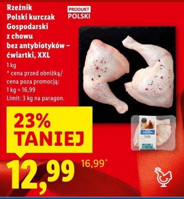 Polski kurczak Gospodarski z chowu bez antybiotyków - ćwiartki, XXL promocja w Lidl