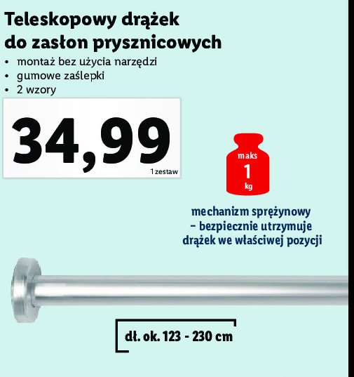 Dr膮偶ek do zas艂ony prysznicowej 123-230 cm promocja
