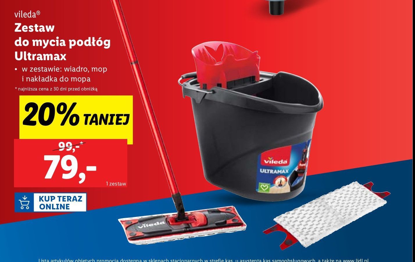 Zestaw mop ultramax wiadro + wkład Vileda promocja w Lidl