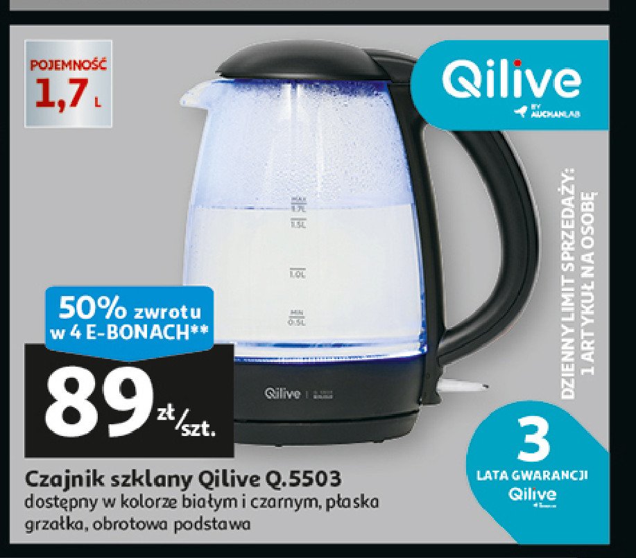 Czajnik szklany q5503 Qilive promocja w Auchan