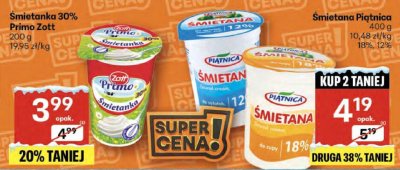 Śmietana Piątnica 18%, 12% promocja w Delikatesy Centrum