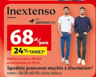 Spodnie jeansowe męskie z elastanem Inextenso promocja w Auchan
